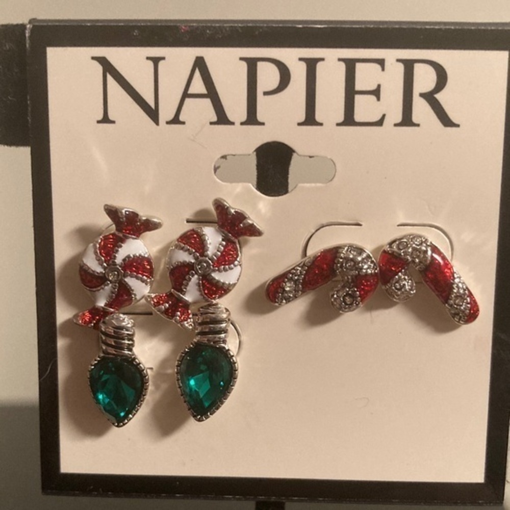 Napier Festive Red and Green Earrings Set